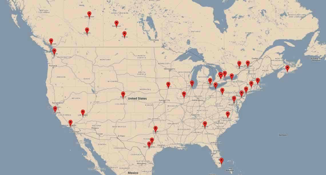Our clients are located in over 30 cities in North America